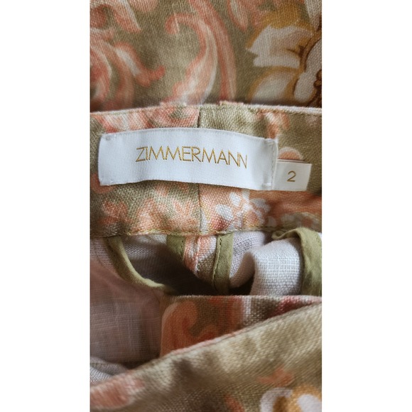 Zimmermann Size 2 Tropical Pants Wide Leg Cropped Belted Linen Blend Floral - Picture 2 of 10